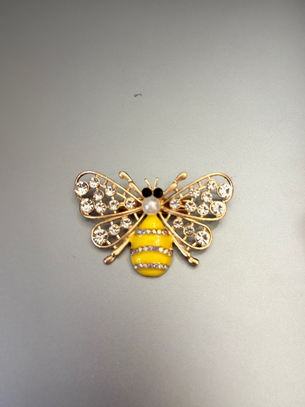 Gold and Yellow Bee Brooch with Crystal Wings - Picture 4 of 4